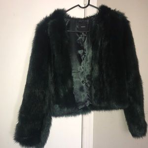 Emerald green fur coat